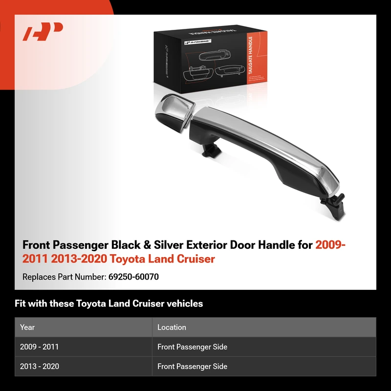 Front Passenger Black & Silver Exterior Door Handle for 2009-2011 2013-2020 Toyota Land Cruiser