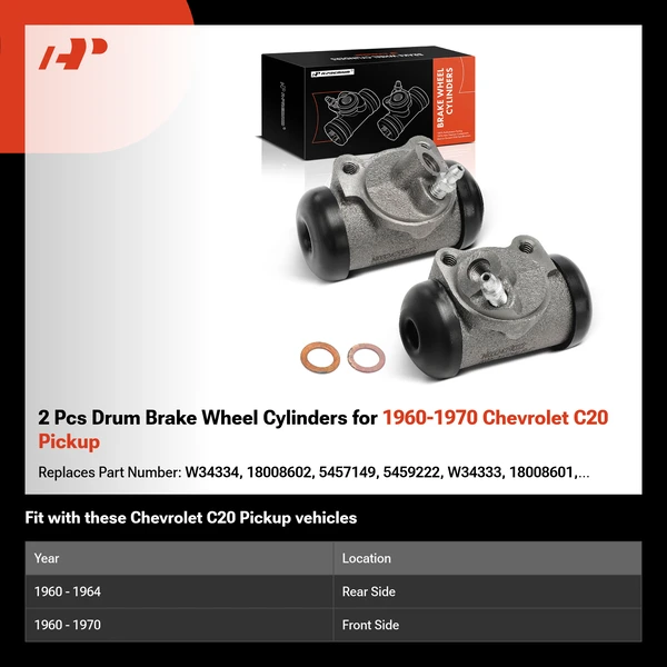 2 Pcs Drum Brake Wheel Cylinders for 1960-1970 Chevrolet C20 Pickup