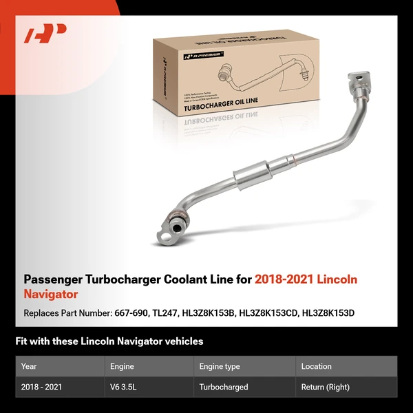 Passenger Turbocharger Coolant Line for 2018-2021 Lincoln Navigator