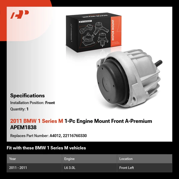 2011 BMW 1 Series M 1-Pc Engine Mount Front A-Premium APEM1838