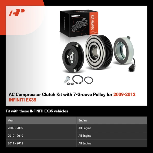 AC Compressor Clutch Kit with 7-Groove Pulley for 2009-2012 INFINITI EX35