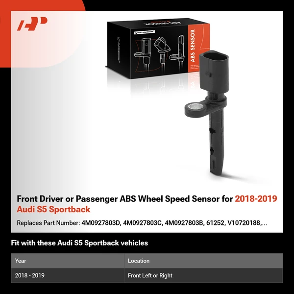 Front Driver or Passenger ABS Wheel Speed Sensor for 2018-2019 Audi S5 Sportback