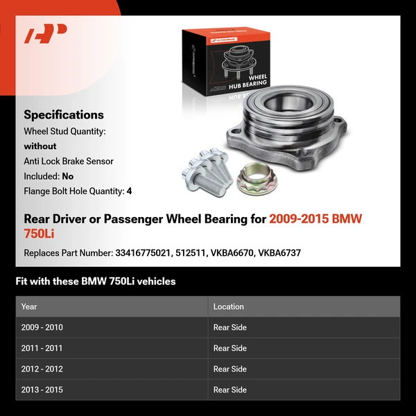 Rear Driver or Passenger Wheel Bearing for 2009-2015 BMW 750Li