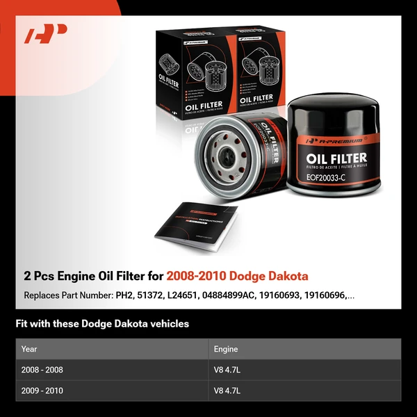 2 Pcs Engine Oil Filter for 2008-2010 Dodge Dakota