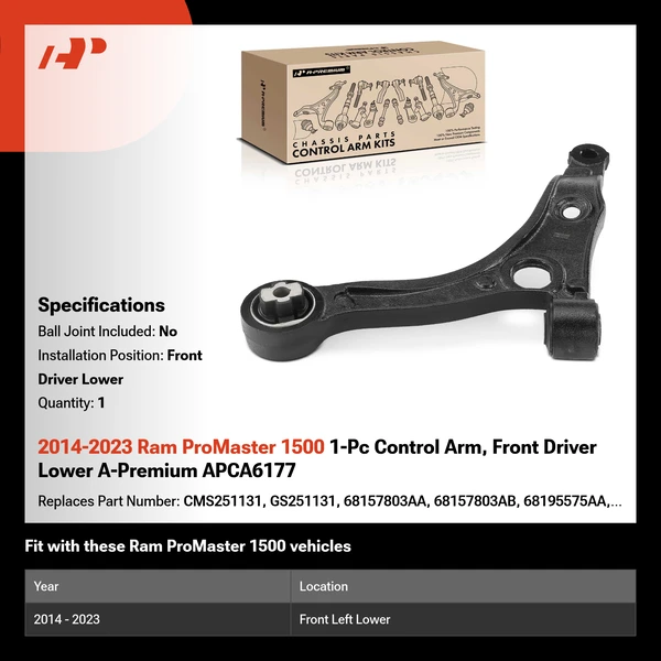 2014-2023 Ram ProMaster 1500 1-Pc Control Arm, Front Driver Lower A-Premium APCA6177