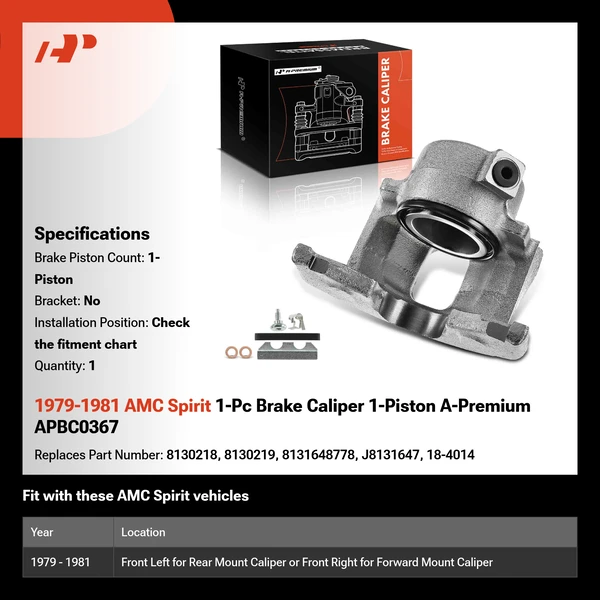 1979-1981 AMC Spirit 1-Pc Brake Caliper 1-Piston A-Premium APBC0367