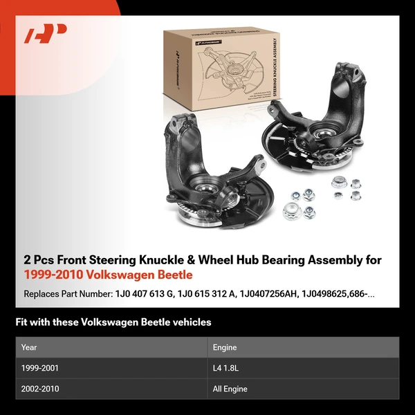 2 Pcs Front Steering Knuckle & Wheel Hub Bearing Assembly for 1999-2010 Volkswagen Beetle