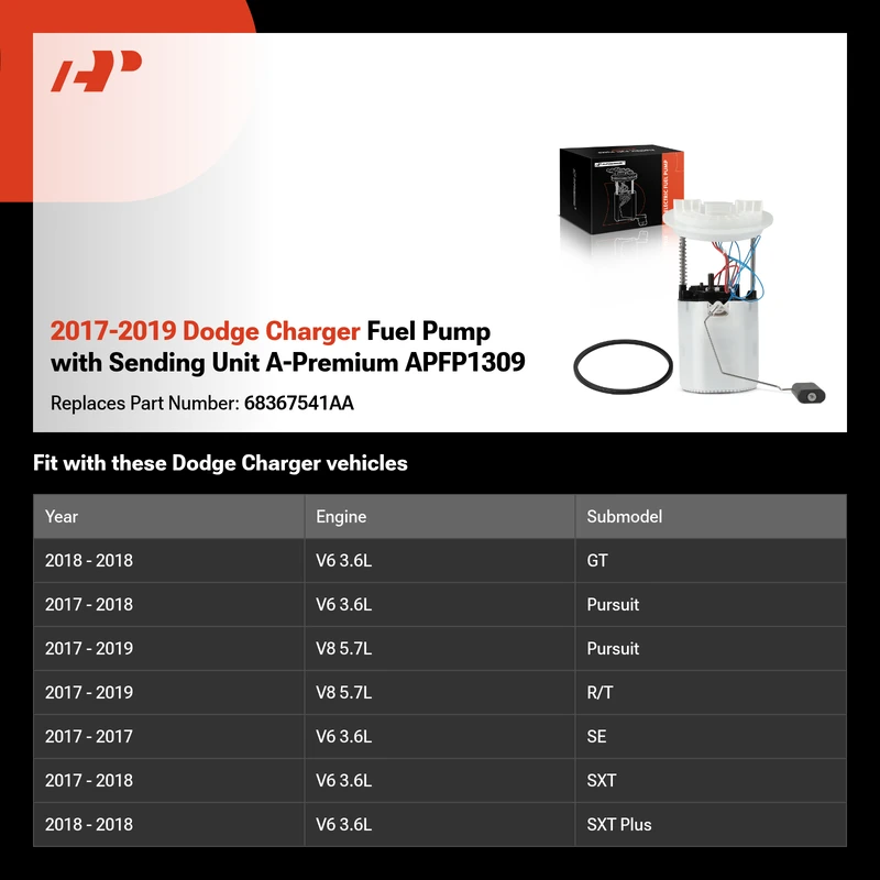 2017-2019 Dodge Charger Fuel Pump with Sending Unit A-Premium APFP1309