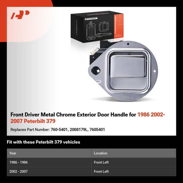 Front Driver Metal Chrome Exterior Door Handle for 1986 2002-2007 Peterbilt 379