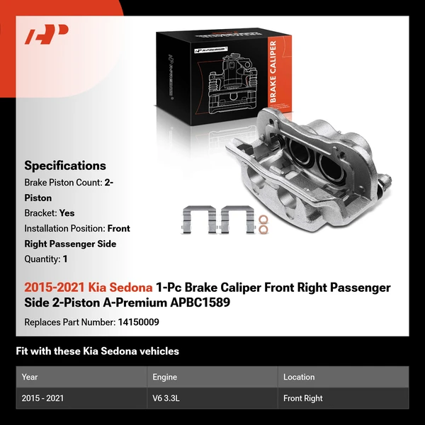 2015-2021 Kia Sedona 1-Pc Brake Caliper Front Right Passenger Side 2-Piston A-Premium APBC1589