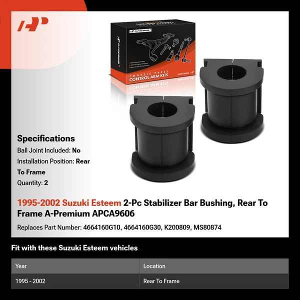 1995-2002 Suzuki Esteem 2-Pc Stabilizer Bar Bushing, Rear To Frame A-Premium APCA9606