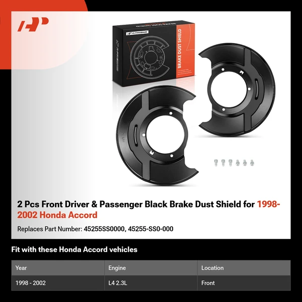 2 Pcs Front Driver & Passenger Black Brake Dust Shield for 1998-2002 Honda Accord