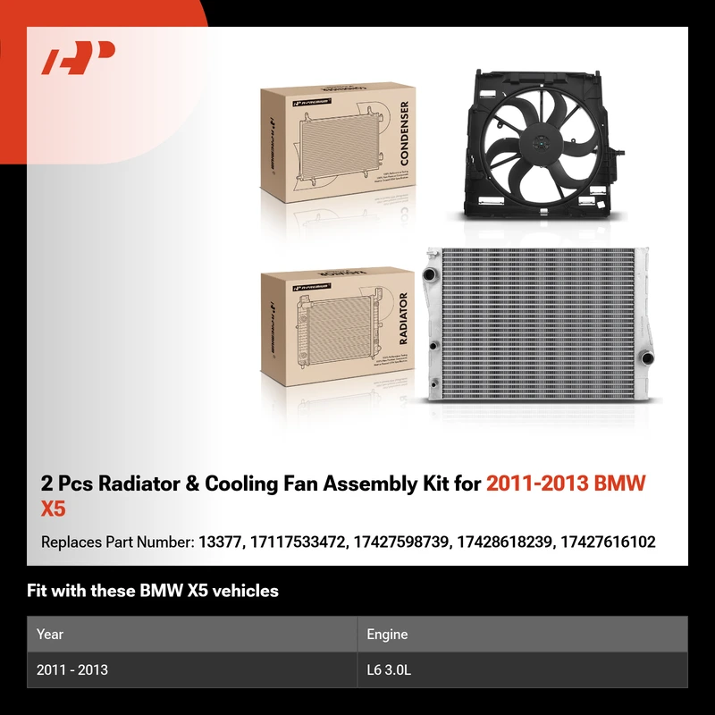 2 Pcs Radiator & Cooling Fan Assembly Kit for 2011-2013 BMW X5