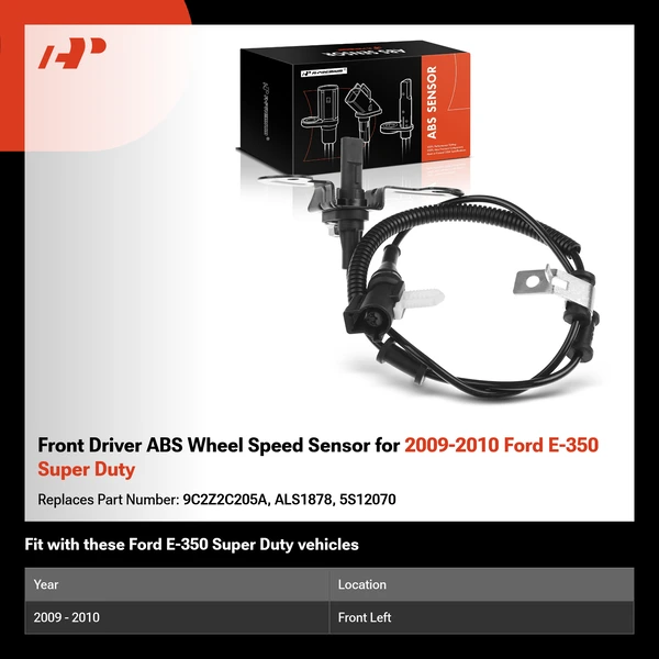 Front Driver ABS Wheel Speed Sensor for 2009-2010 Ford E-350 Super Duty