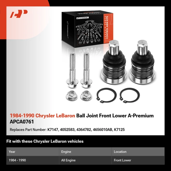 1984-1990 Chrysler LeBaron Ball Joint Front Lower A-Premium APCA0761