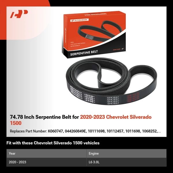 74.78 Inch Serpentine Belt for 2020-2023 Chevrolet Silverado 1500