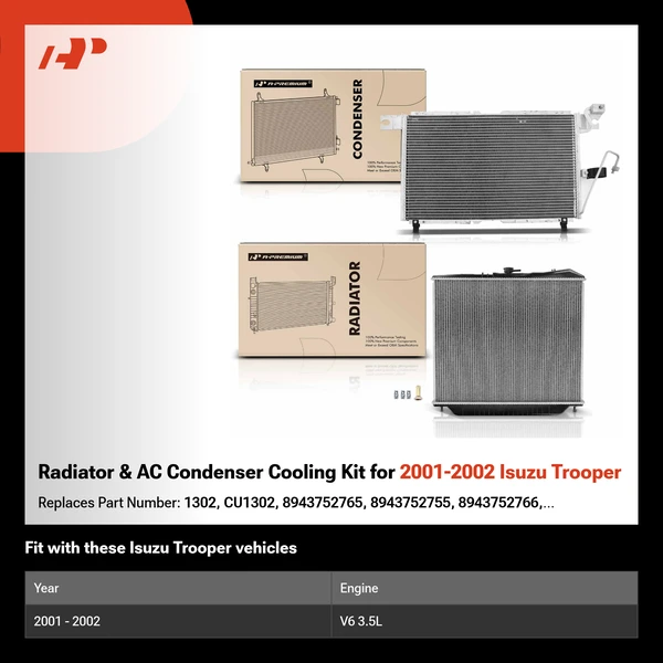 Radiator & AC Condenser Cooling Kit for 2001-2002 Isuzu Trooper