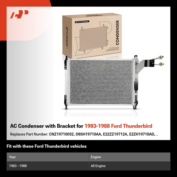 AC Condenser with Bracket for 1983-1988 Ford Thunderbird