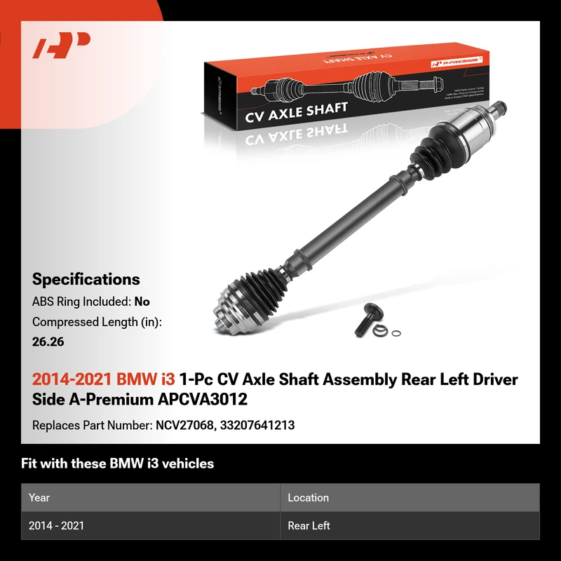 2014-2021 BMW i3 1-Pc CV Axle Shaft Assembly Rear Left Driver Side A-Premium APCVA3012