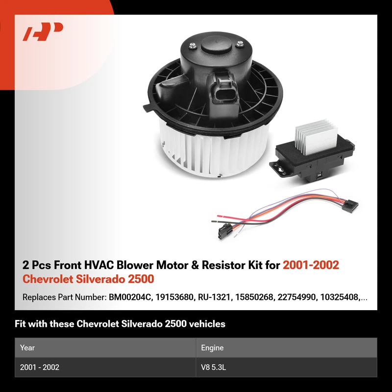 2 Pcs Front HVAC Blower Motor & Resistor Kit for 2001-2002 Chevrolet Silverado 2500