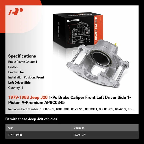 1979-1988 Jeep J20 1-Pc Brake Caliper Front Left Driver Side 1-Piston A-Premium APBC0345