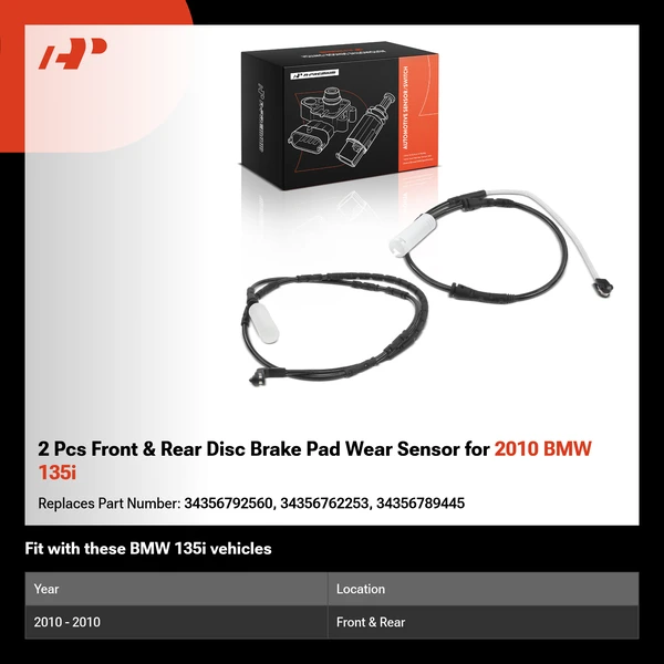 2 Pcs Front & Rear Disc Brake Pad Wear Sensor for 2010 BMW 135i
