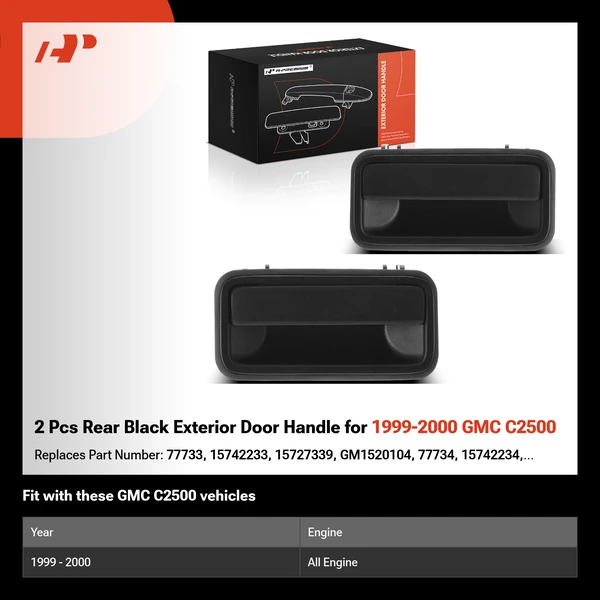 2 Pcs Rear Black Exterior Door Handle for 1999-2000 GMC C2500