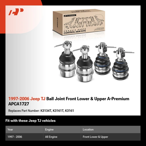 1997-2006 Jeep TJ Ball Joint Front Lower & Upper A-Premium APCA1727