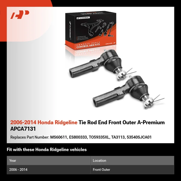 2006-2014 Honda Ridgeline Tie Rod End Front Outer A-Premium APCA7131