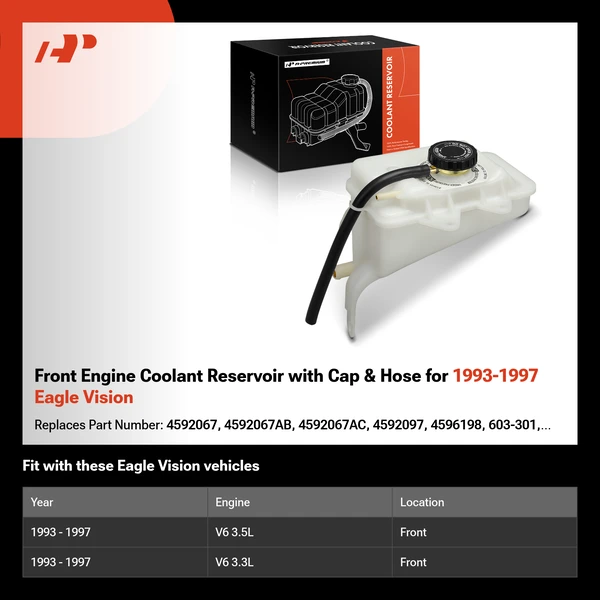 Front Engine Coolant Reservoir with Cap & Hose for 1993-1997 Eagle Vision