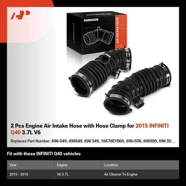 2 Pcs Engine Air Intake Hose with Hose Clamp for 2015 INFINITI Q40 3.7L V6