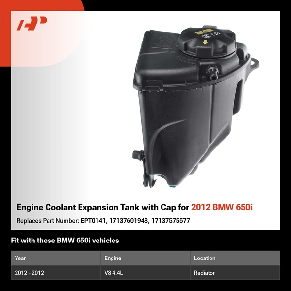 Engine Coolant Expansion Tank with Cap for 2012 BMW 650i
