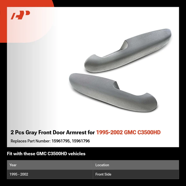 2 Pcs Gray Front Door Armrest for 1995-2002 GMC C3500HD