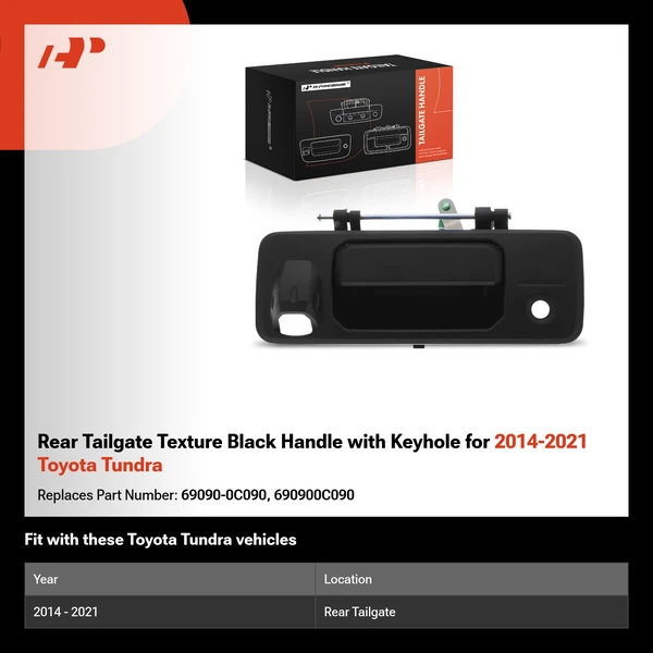 Rear Tailgate Texture Black Handle with Keyhole for 2014-2021 Toyota Tundra