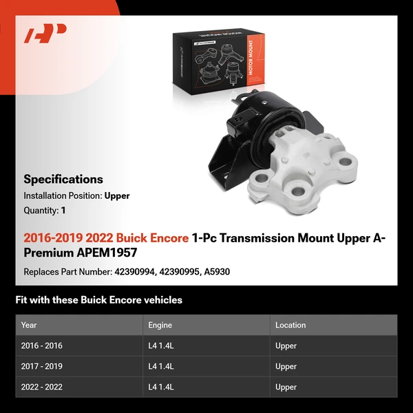2016-2019 2022 Buick Encore 1-Pc Transmission Mount Upper A-Premium APEM1957