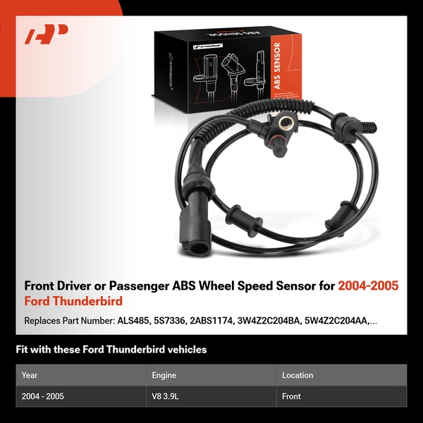 Front Driver or Passenger ABS Wheel Speed Sensor for 2004-2005 Ford Thunderbird