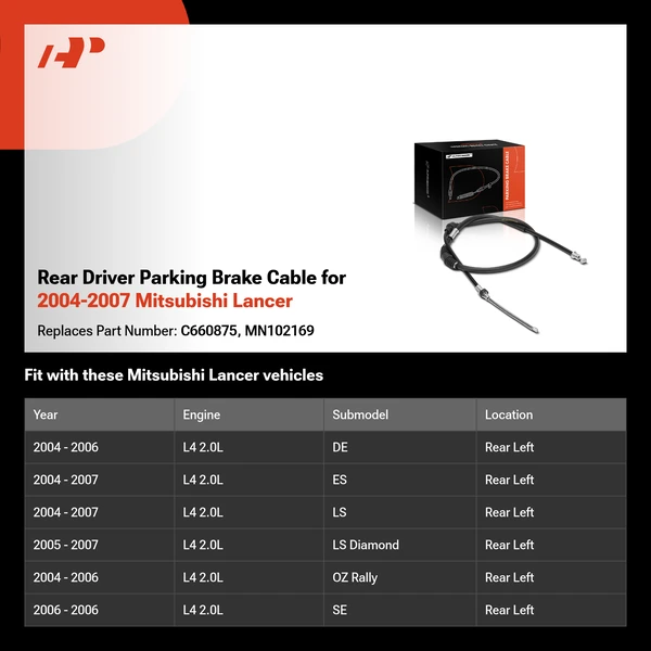 Rear Driver Parking Brake Cable for 2004-2007 Mitsubishi Lancer