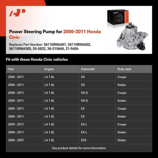 Power Steering Pump for 2006-2011 Honda Civic