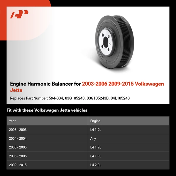 Engine Harmonic Balancer for 2003-2006 2009-2015 Volkswagen Jetta