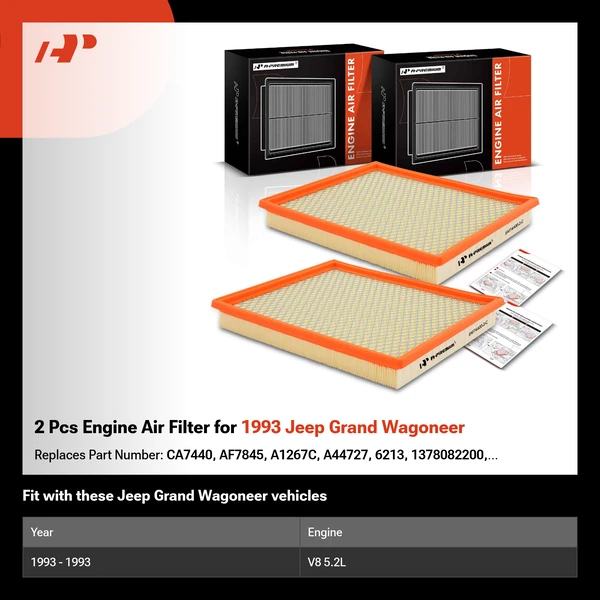 2 Pcs Engine Air Filter for 1993 Jeep Grand Wagoneer
