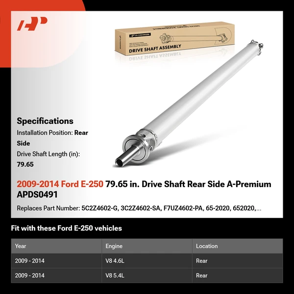 2009-2014 Ford E-250 79.65 in. Drive Shaft Rear Side A-Premium APDS0491