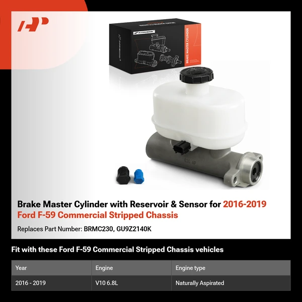 Brake Master Cylinder with Reservoir & Sensor for 2016-2019 Ford F-59 Commercial Stripped Chassis