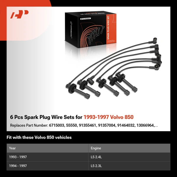 6 Pcs Spark Plug Wire Sets for 1993-1997 Volvo 850