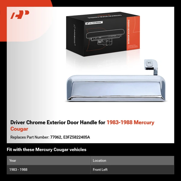 Driver Chrome Exterior Door Handle for 1983-1988 Mercury Cougar