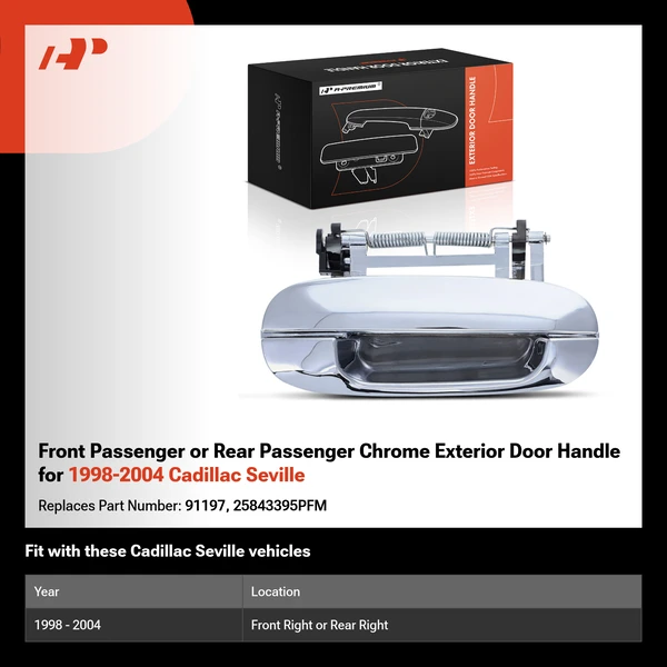 Front Passenger or Rear Passenger Chrome Exterior Door Handle for 1998-2004 Cadillac Seville