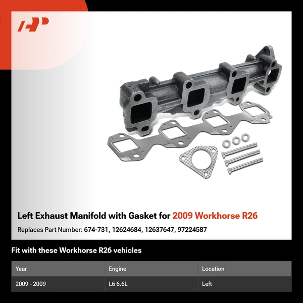 Left Exhaust Manifold with Gasket for 2009 Workhorse R26