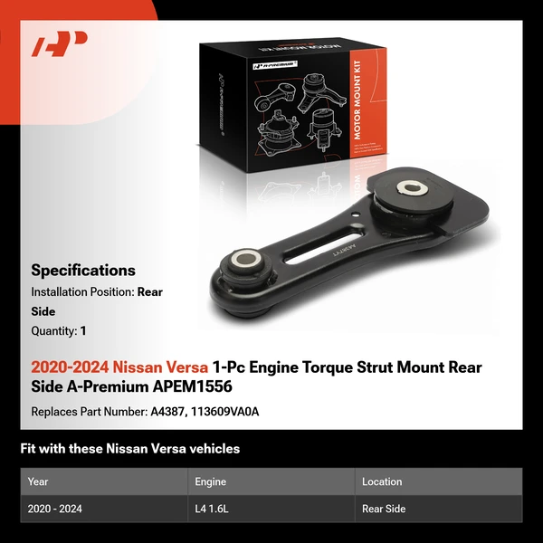 2020-2024 Nissan Versa 1-Pc Engine Torque Strut Mount Rear Side A-Premium APEM1556