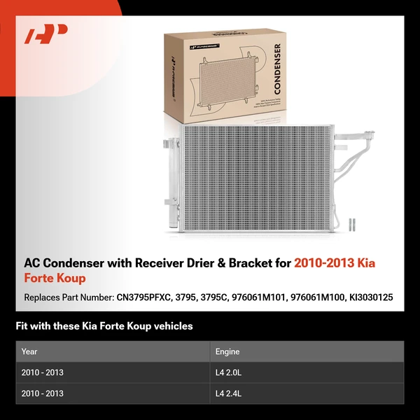 AC Condenser with Receiver Drier & Bracket for 2010-2013 Kia Forte Koup