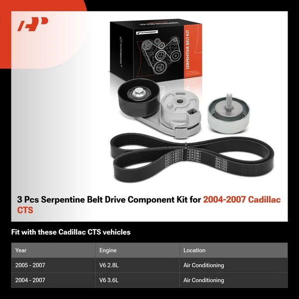3 Pcs Serpentine Belt Drive Component Kit for 2004-2007 Cadillac CTS