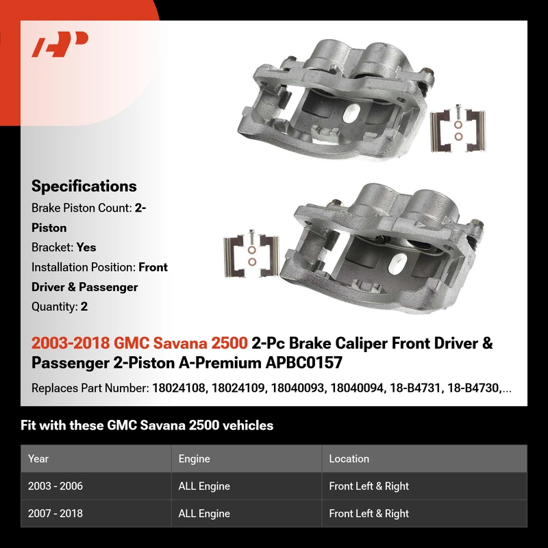 2003-2018 GMC Savana 2500 2-Pc Brake Caliper Front Driver & Passenger 2-Piston A-Premium APBC0157